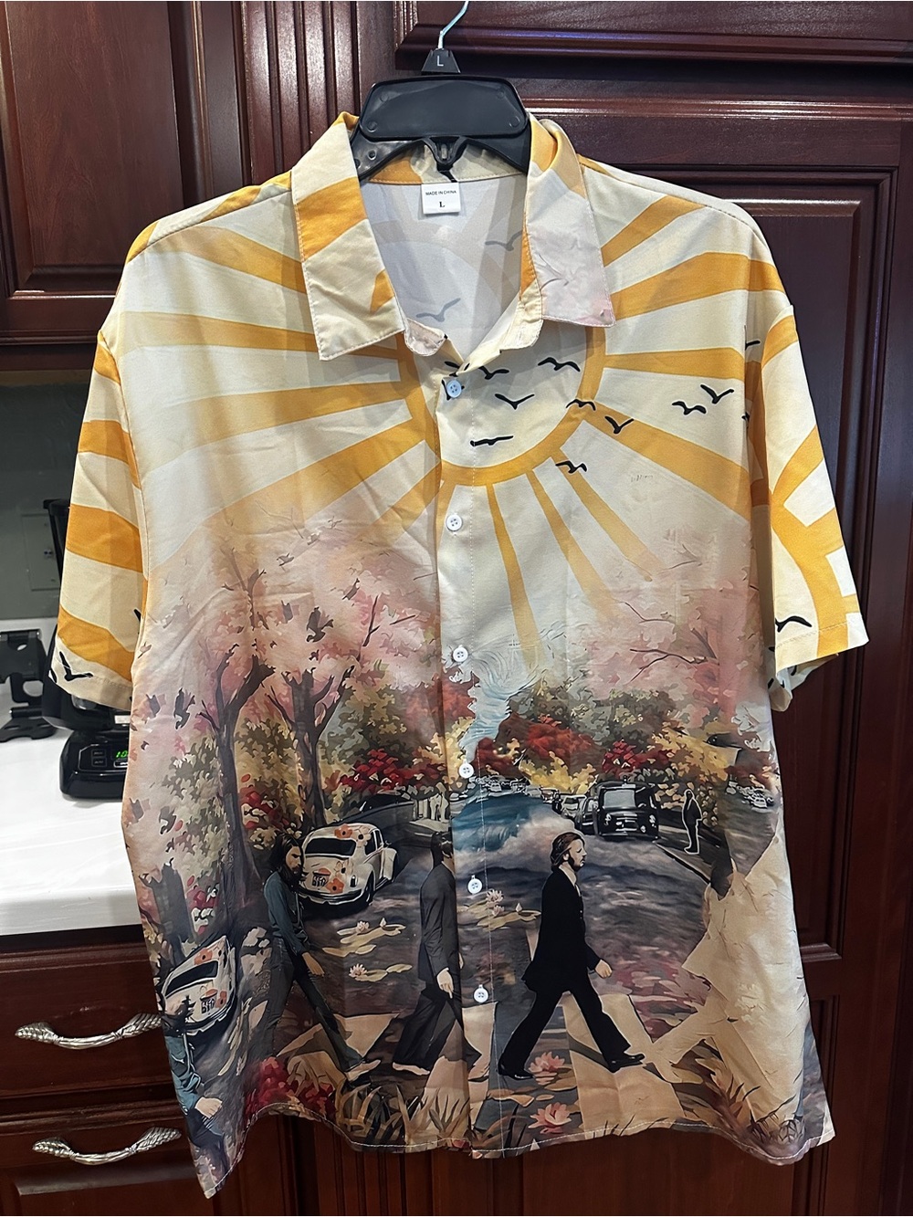 Men's Short-Sleeve Printed Button-Up Shirt - Beatles oversized L